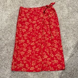Red Floral Ralph Lauren Tie-Waist Skirt